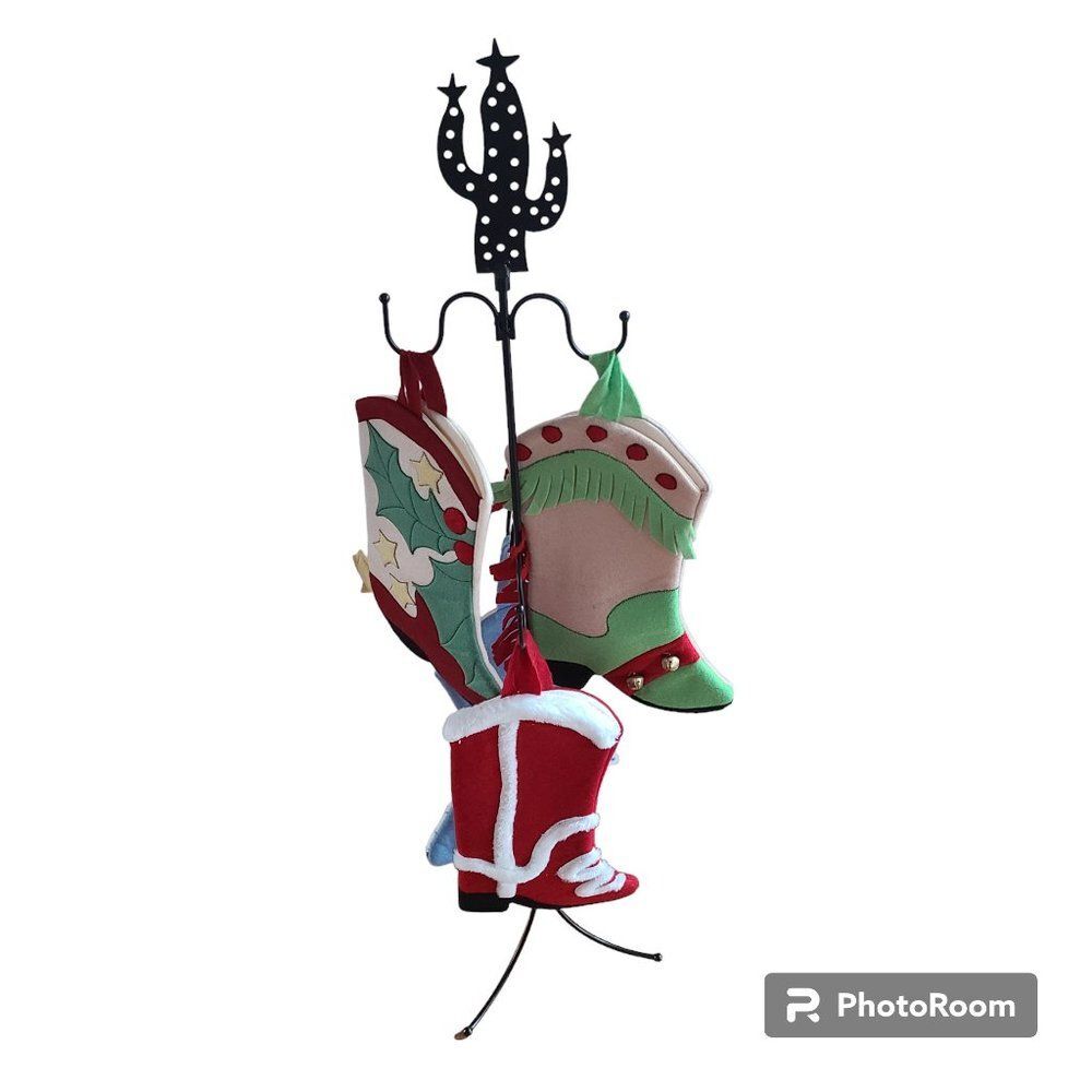 Wrought Iron Christmas Stocking Hanger Holder Stand Cactus Southwestern Design